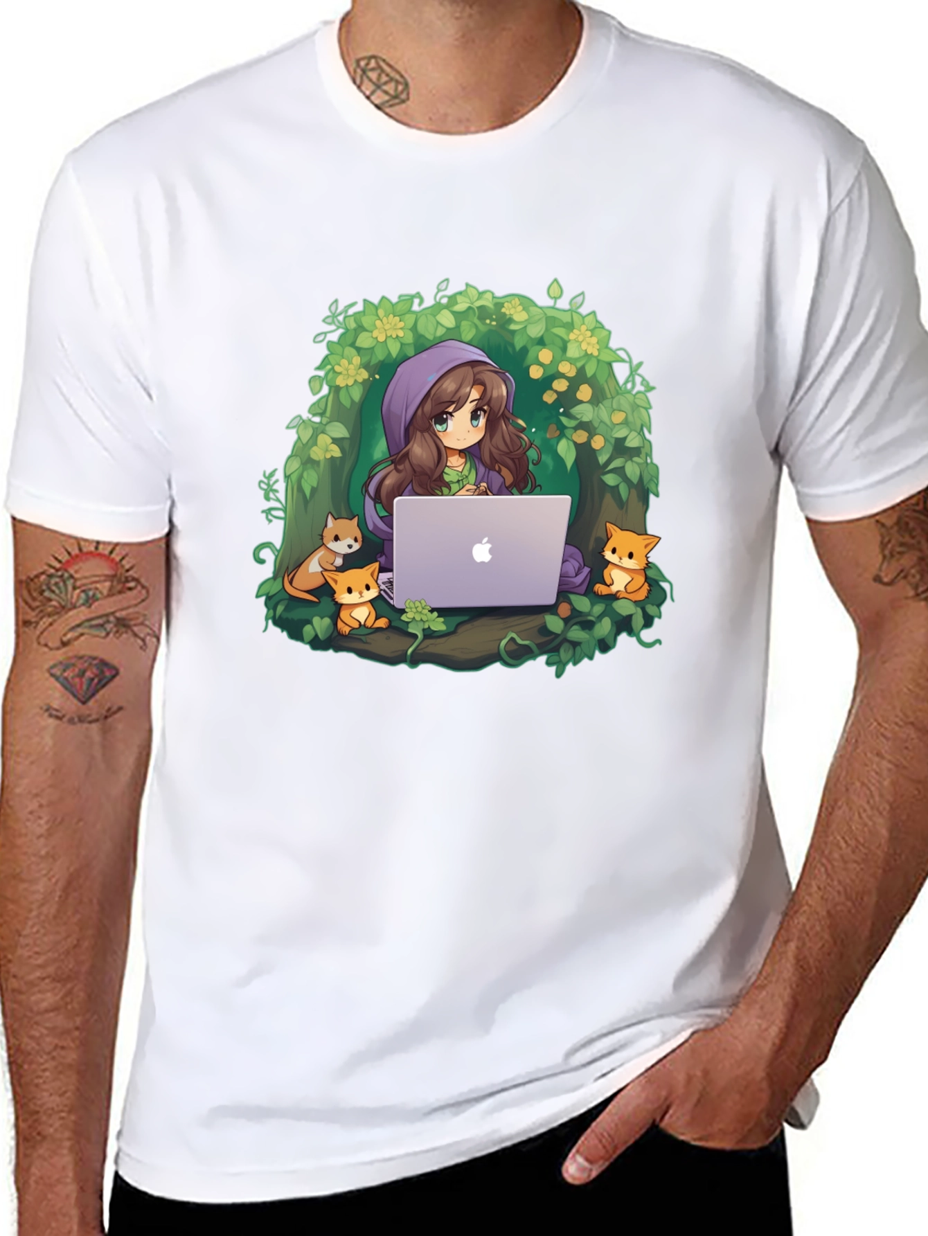 Anime Girl with Laptop T-Shirt
