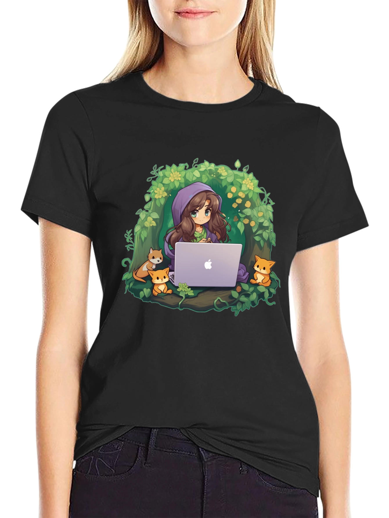 Anime Girl with Laptop T-Shirt