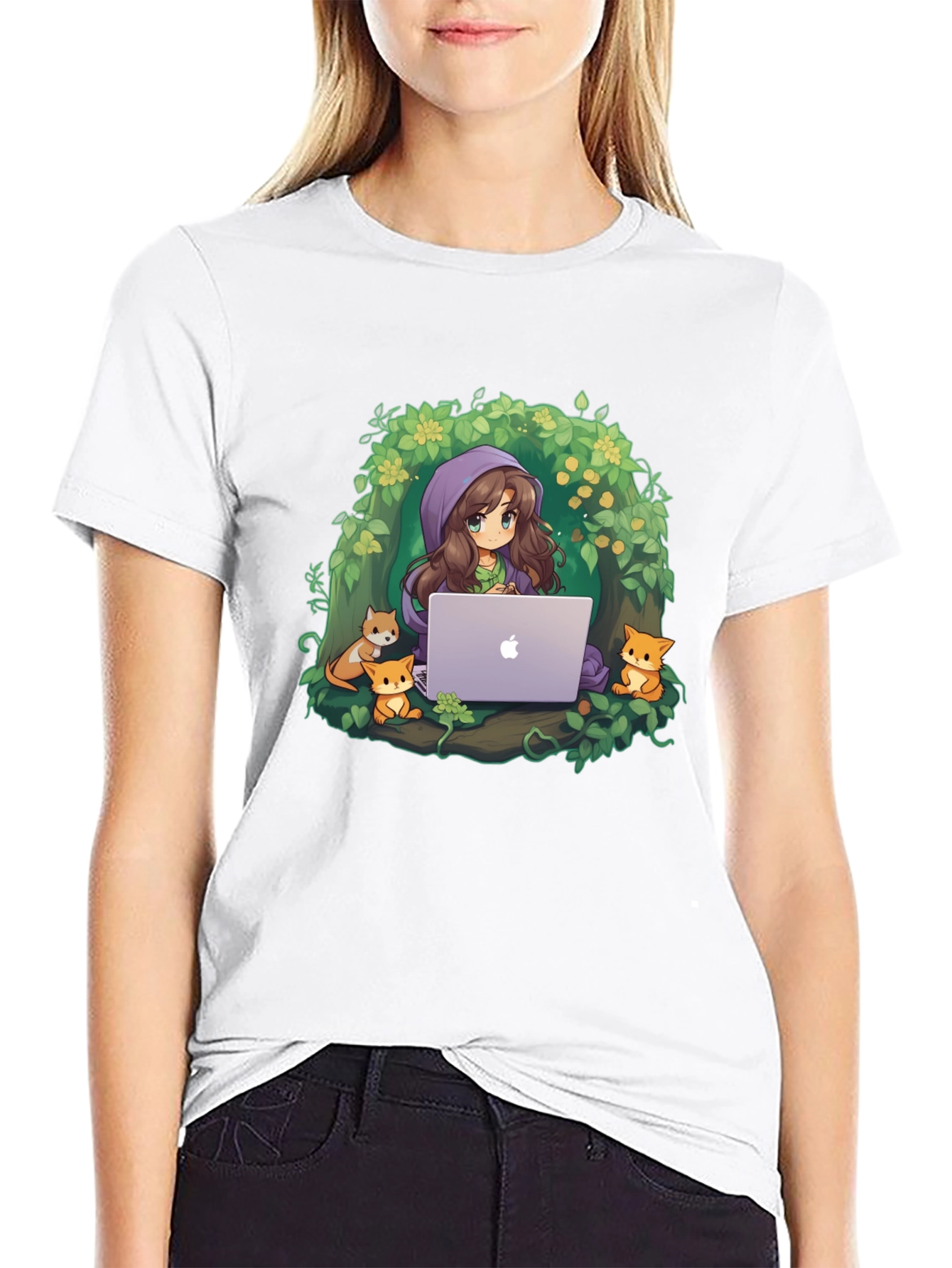 Anime Girl with Laptop T-Shirt