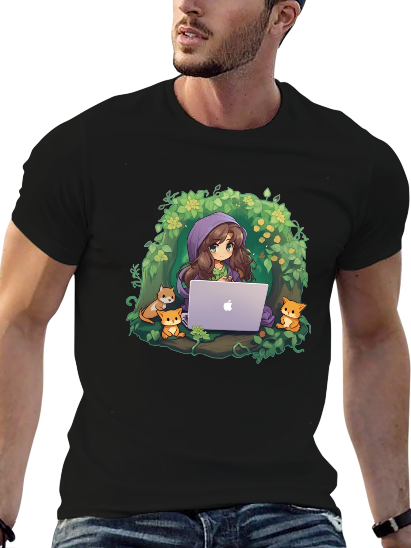 Anime Girl with Laptop T-Shirt