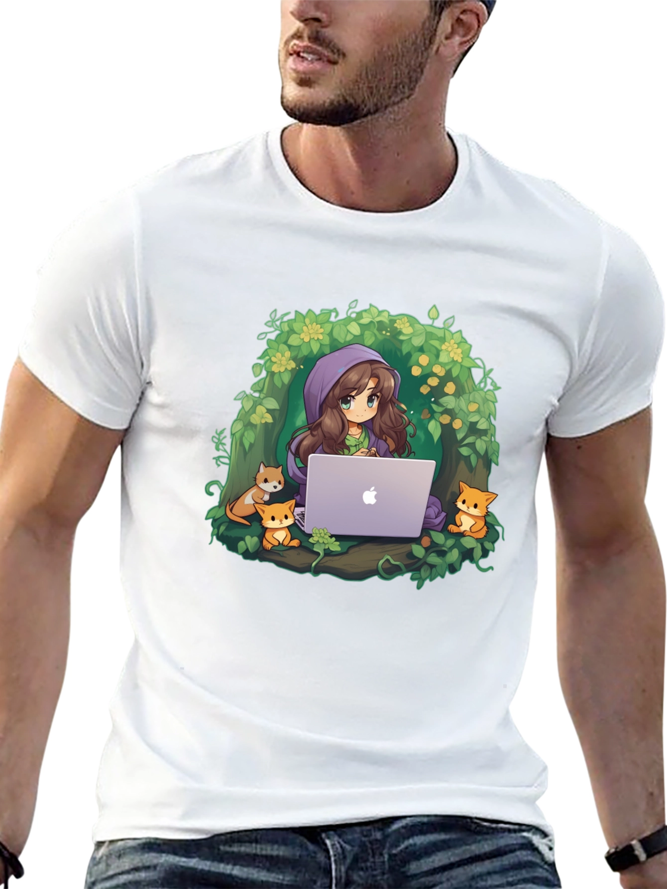 Anime Girl with Laptop T-Shirt
