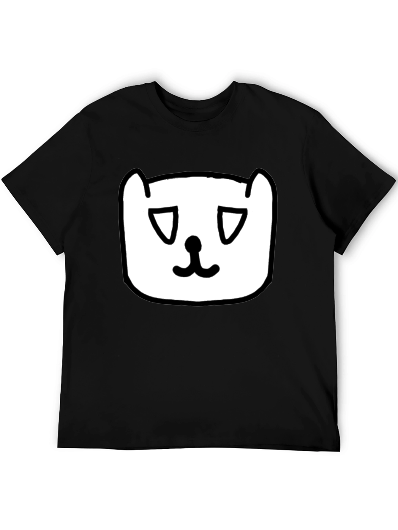 Sad Cat Face Graphic Black T-Shirt