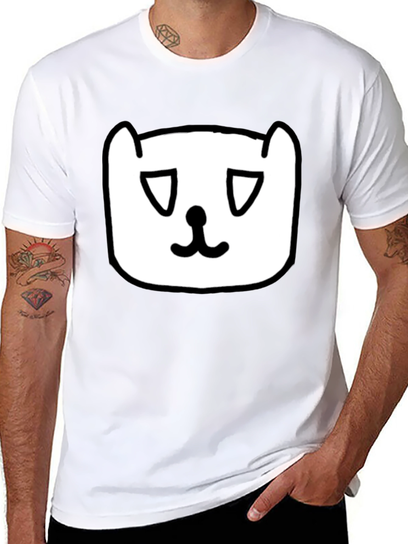 Sad Cat Face Graphic Black T-Shirt