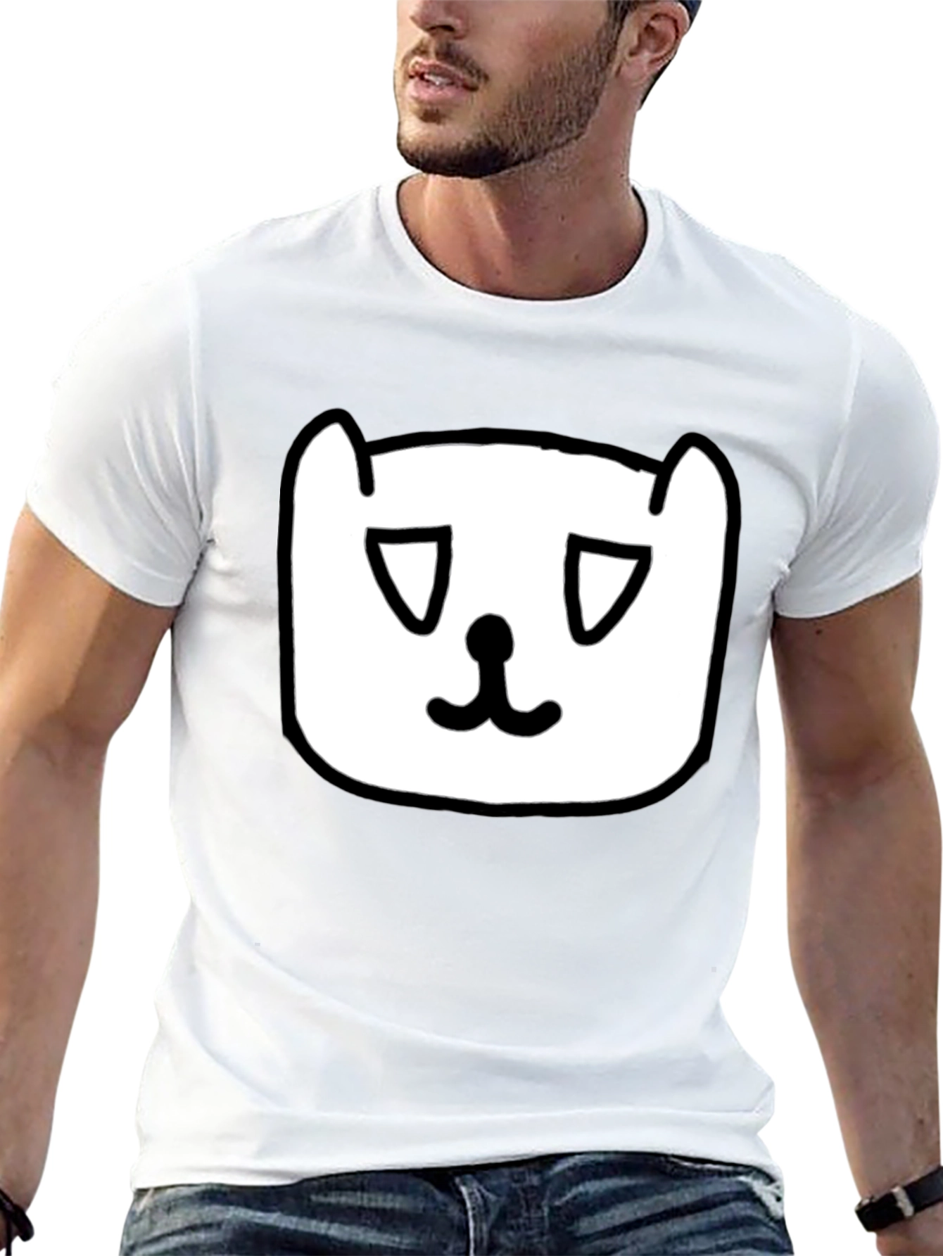 Sad Cat Face Graphic Black T-Shirt
