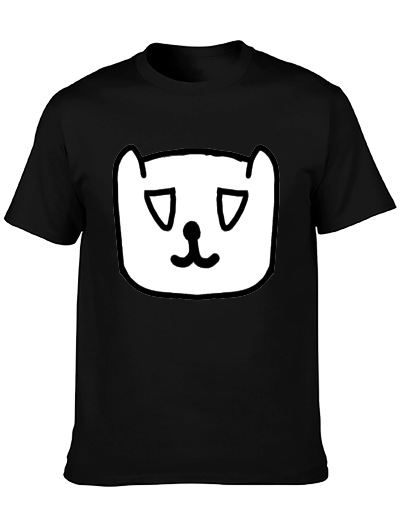 Sad Cat Face Graphic Black T-Shirt