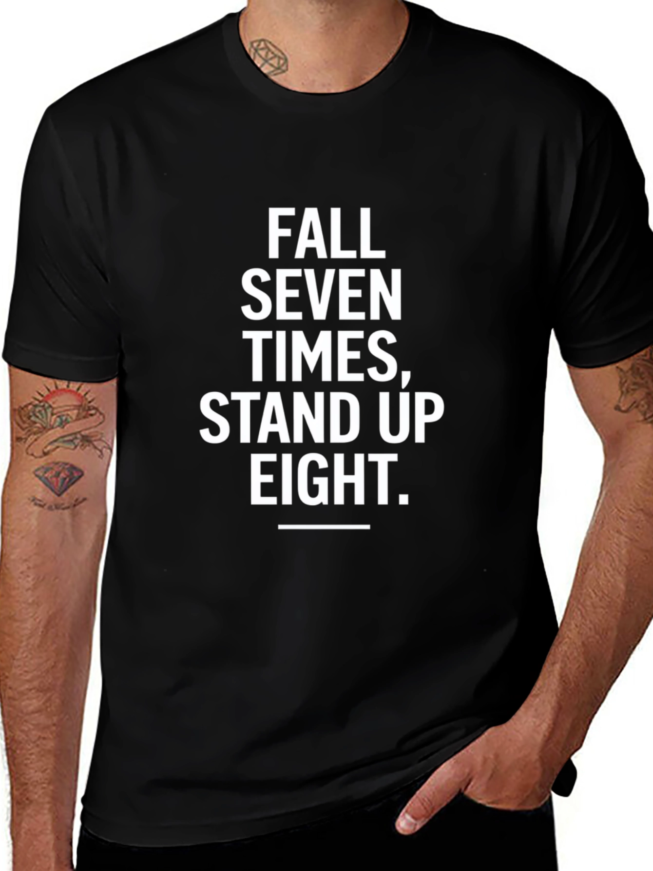 Motivational Fall Seven Times Stand Up Eight Black T-Shirt