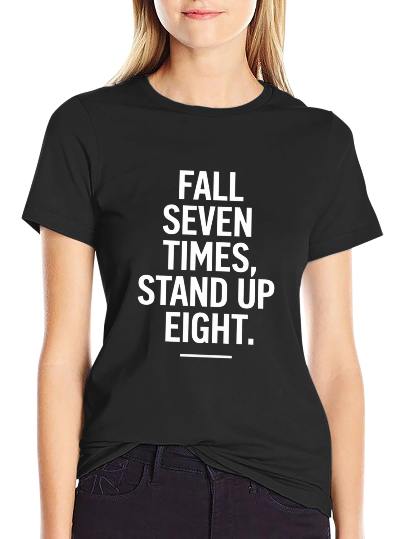 Motivational Fall Seven Times Stand Up Eight Black T-Shirt