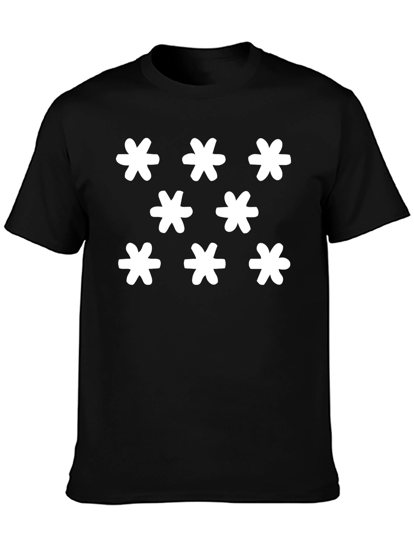 Black T-Shirt with Floral Star Pattern