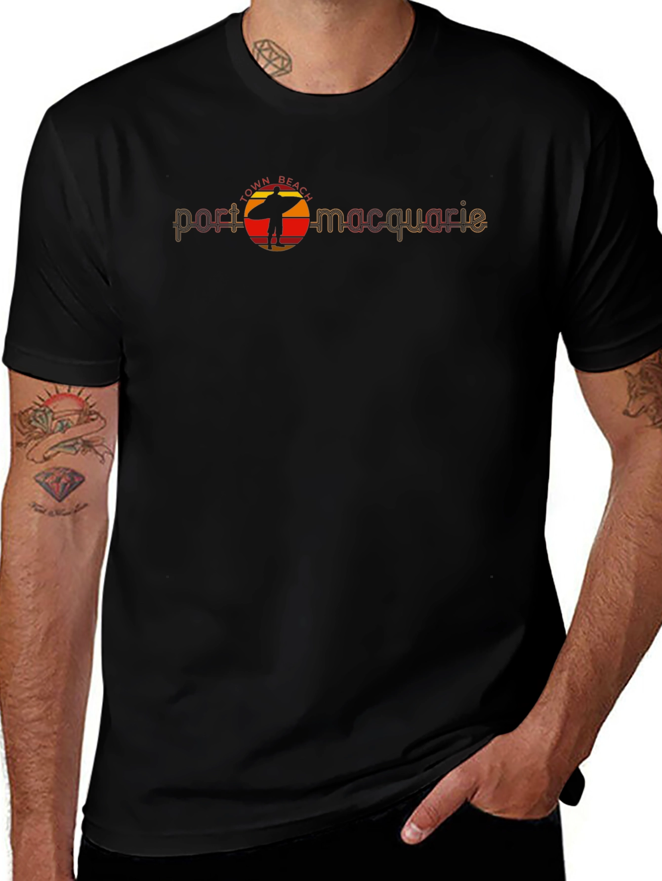Port Macquarie Surfer Graphic Black T-Shirt