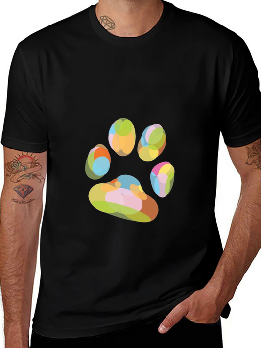 Colorful Paw Print Graphic T-Shirt