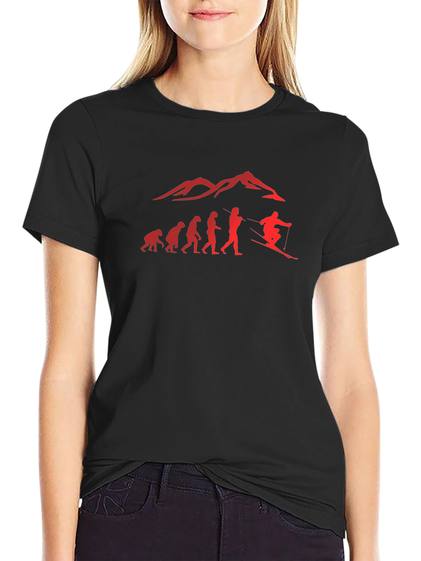 Evolution of Skiing Mens T-Shirt - Black