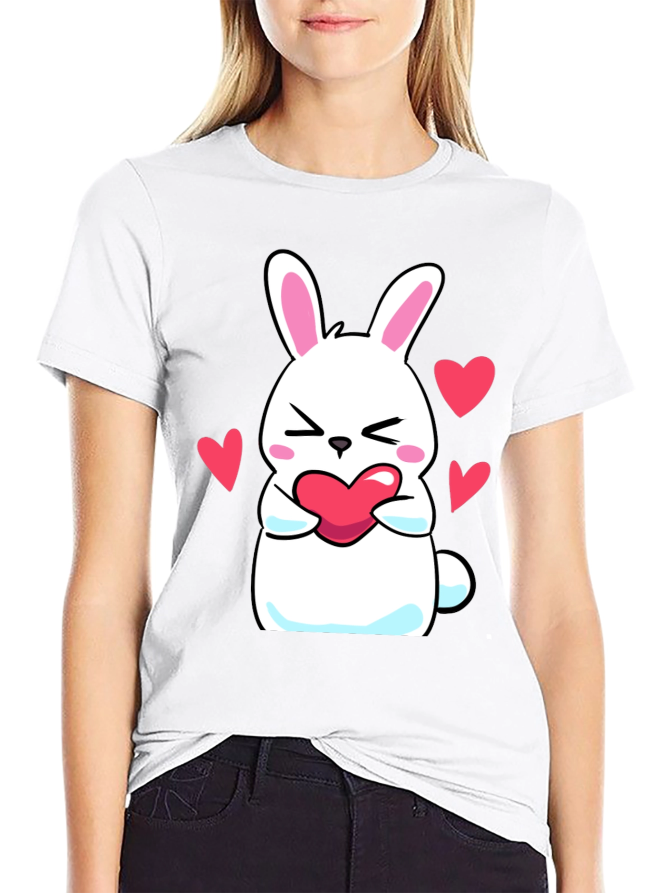 Cute Bunny Holding Heart Graphic T-Shirt