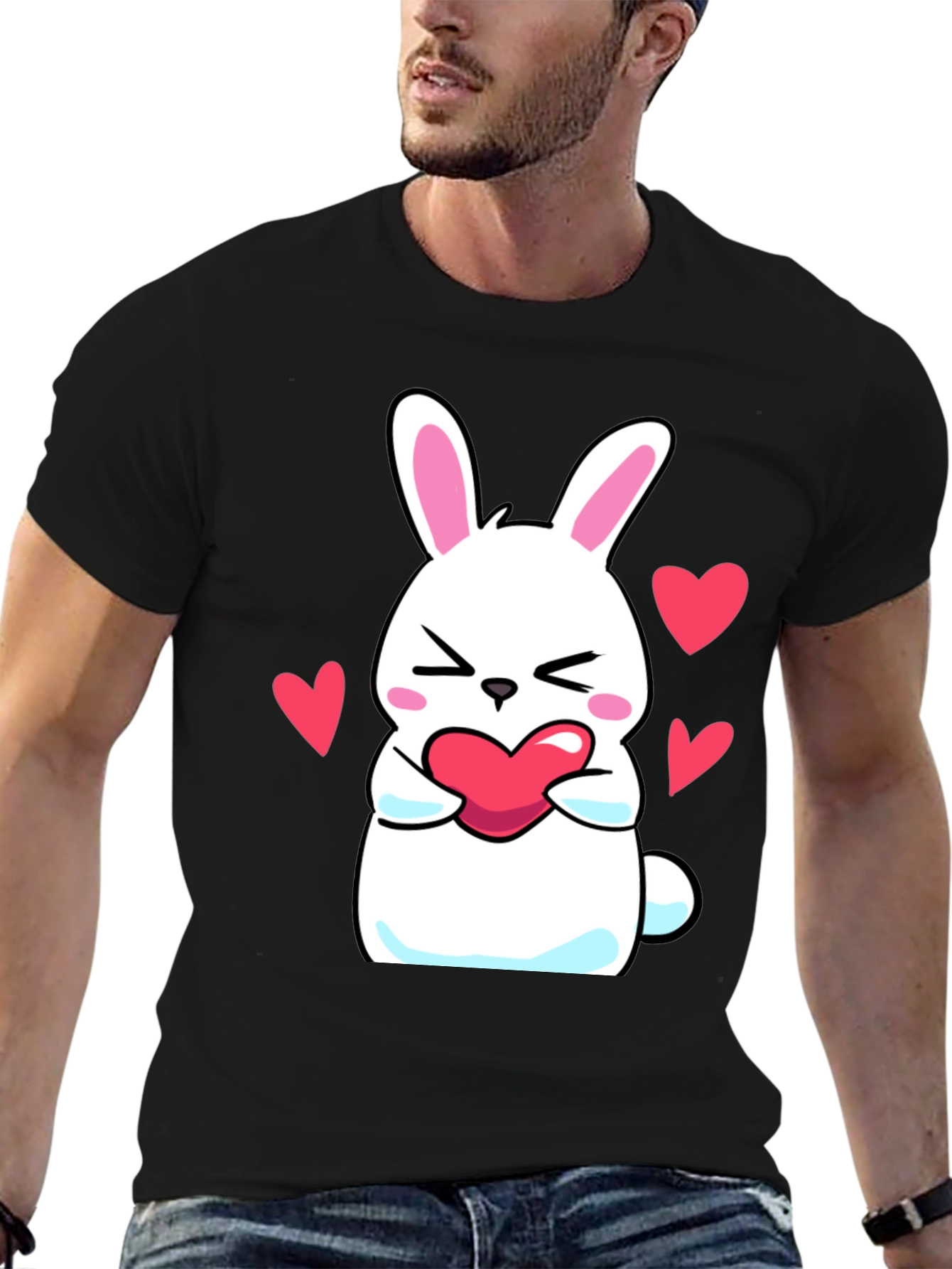 Cute Bunny Holding Heart Graphic T-Shirt