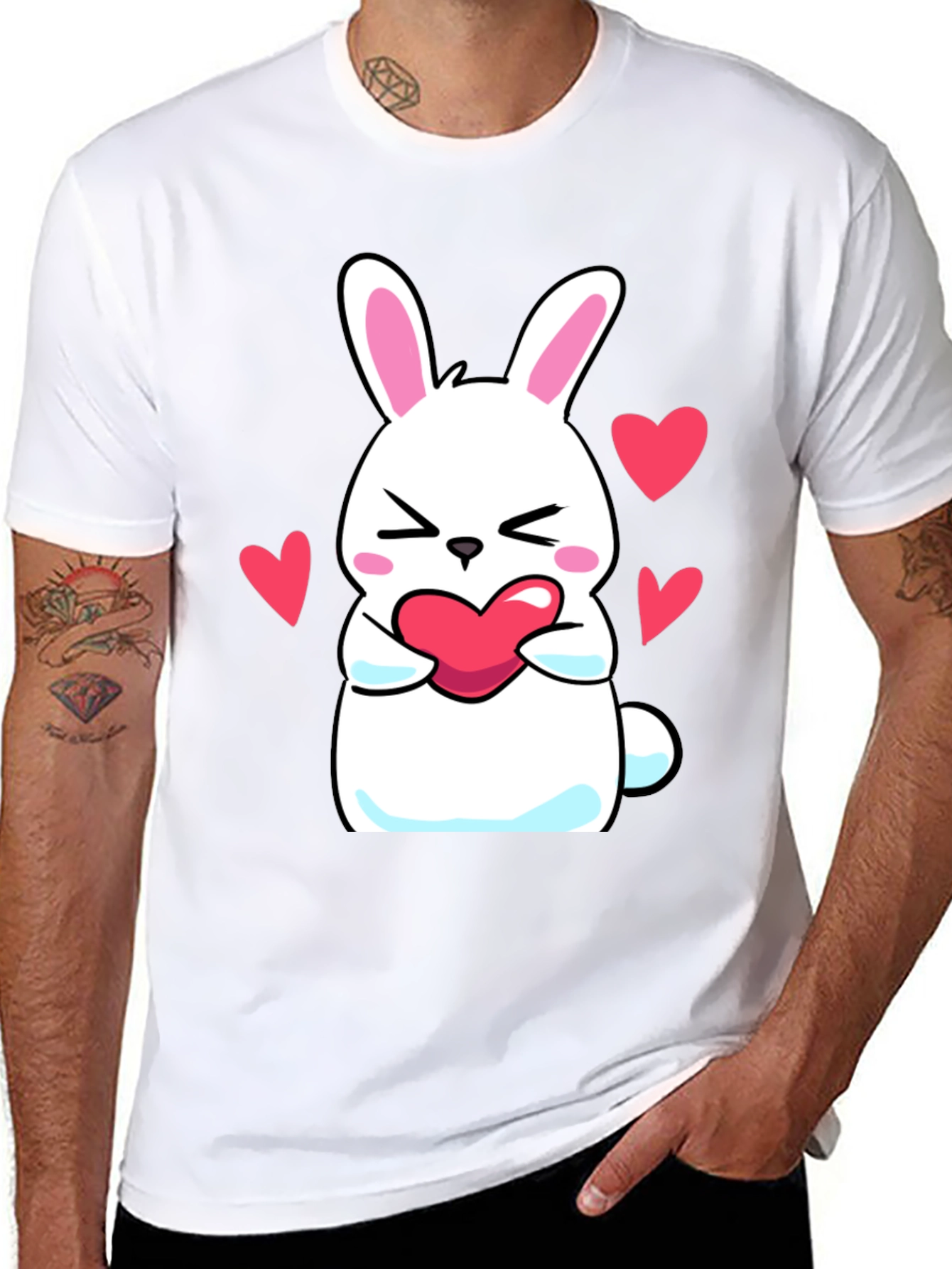 Cute Bunny Holding Heart Graphic T-Shirt
