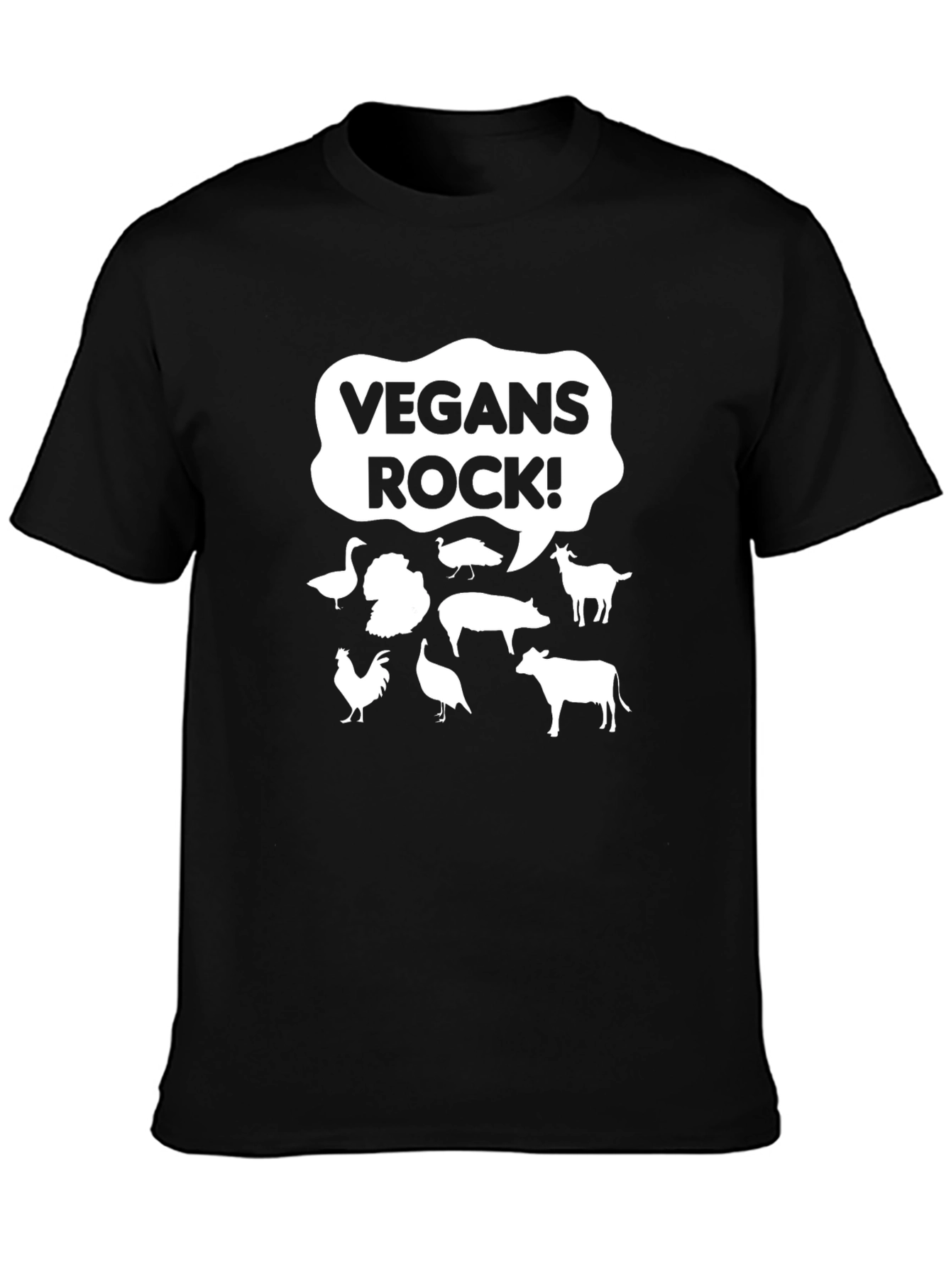 Vegans Rock! Animal Graphic T-Shirt Black