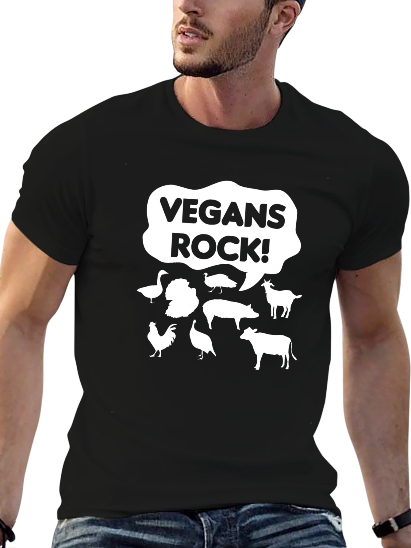 Vegans Rock! Animal Graphic T-Shirt Black