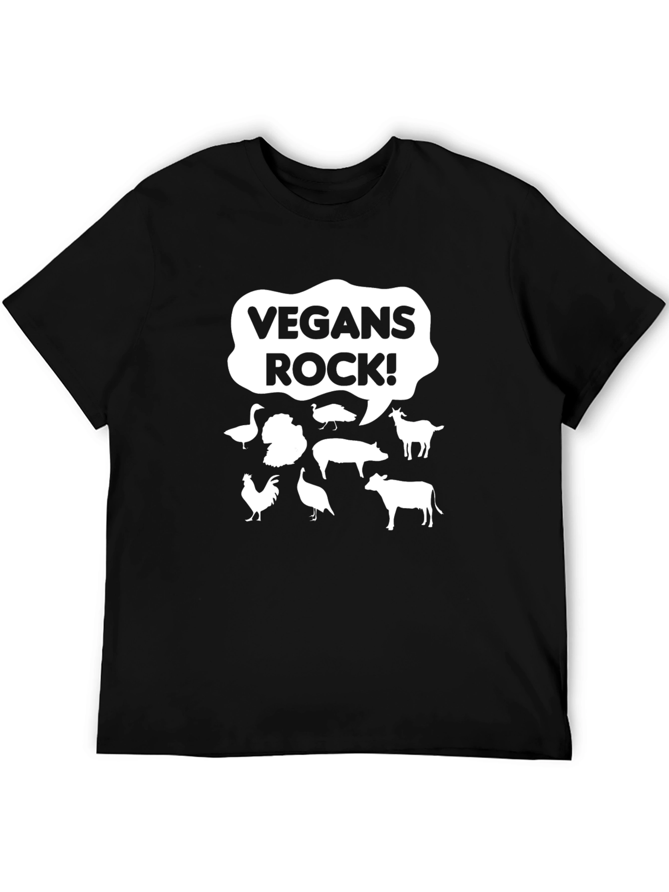 Vegans Rock! Animal Graphic T-Shirt Black