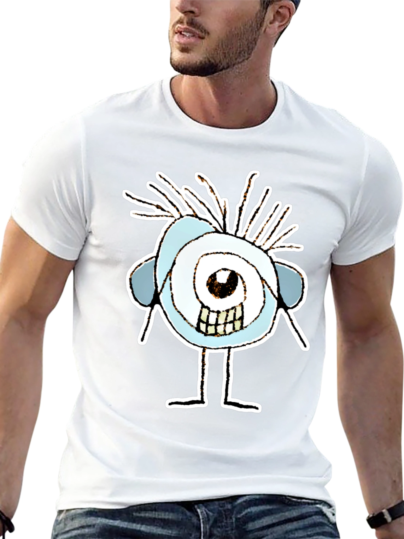 Abstract Eye Cartoon Graphic Black T-Shirt