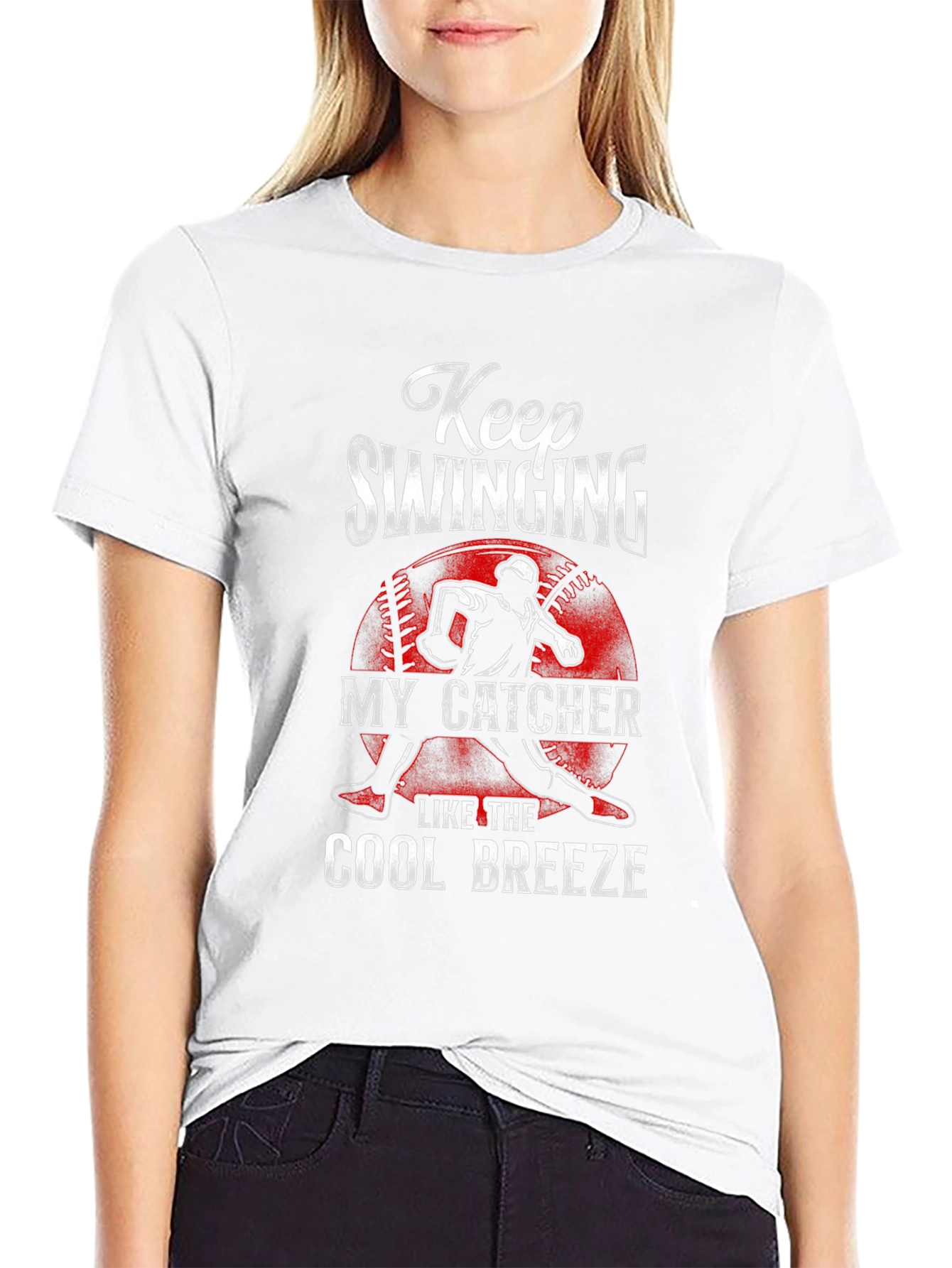 Keep Swinging Baseball Catcher Graphic Tee