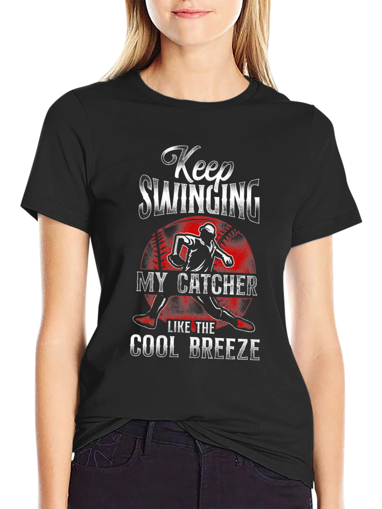 Keep Swinging Baseball Catcher Graphic Tee