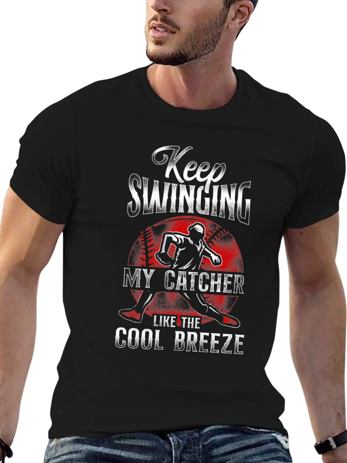 Keep Swinging Baseball Catcher Graphic Tee