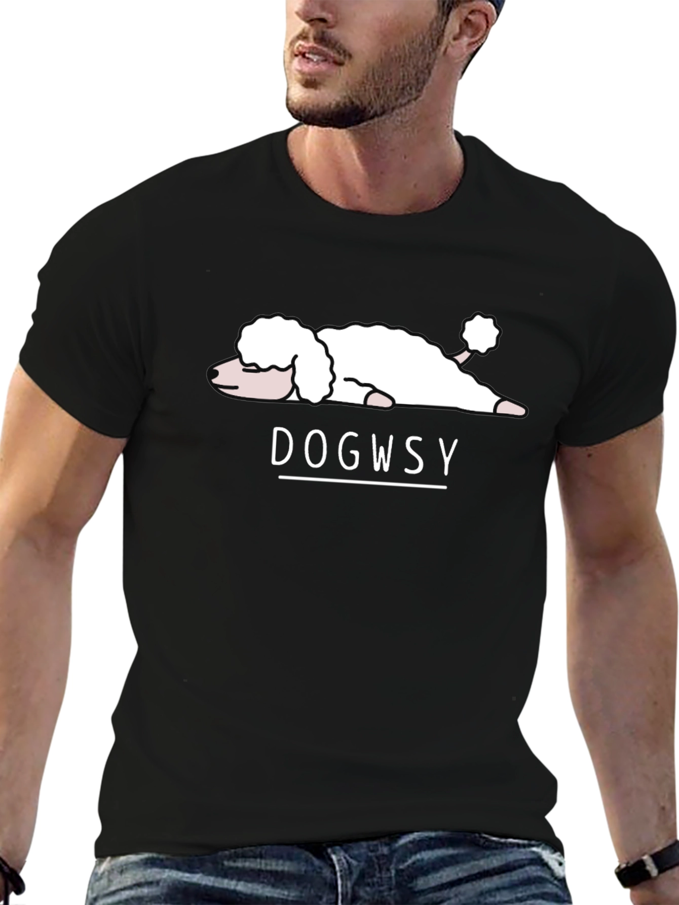 Dogwsy Black Cotton Tee - Relaxed Poodle Graphic T-Shirt