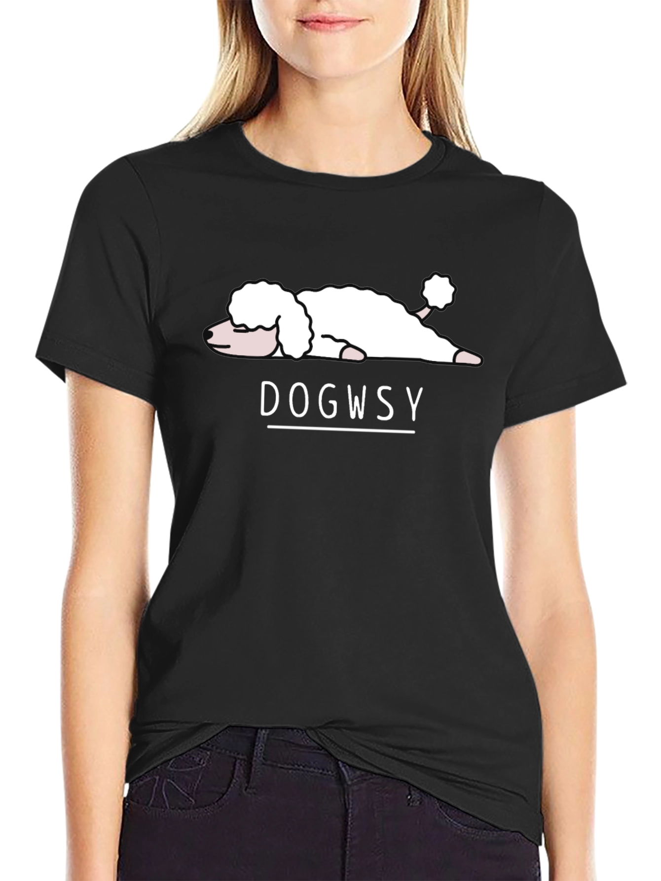 Dogwsy Black Cotton Tee - Relaxed Poodle Graphic T-Shirt
