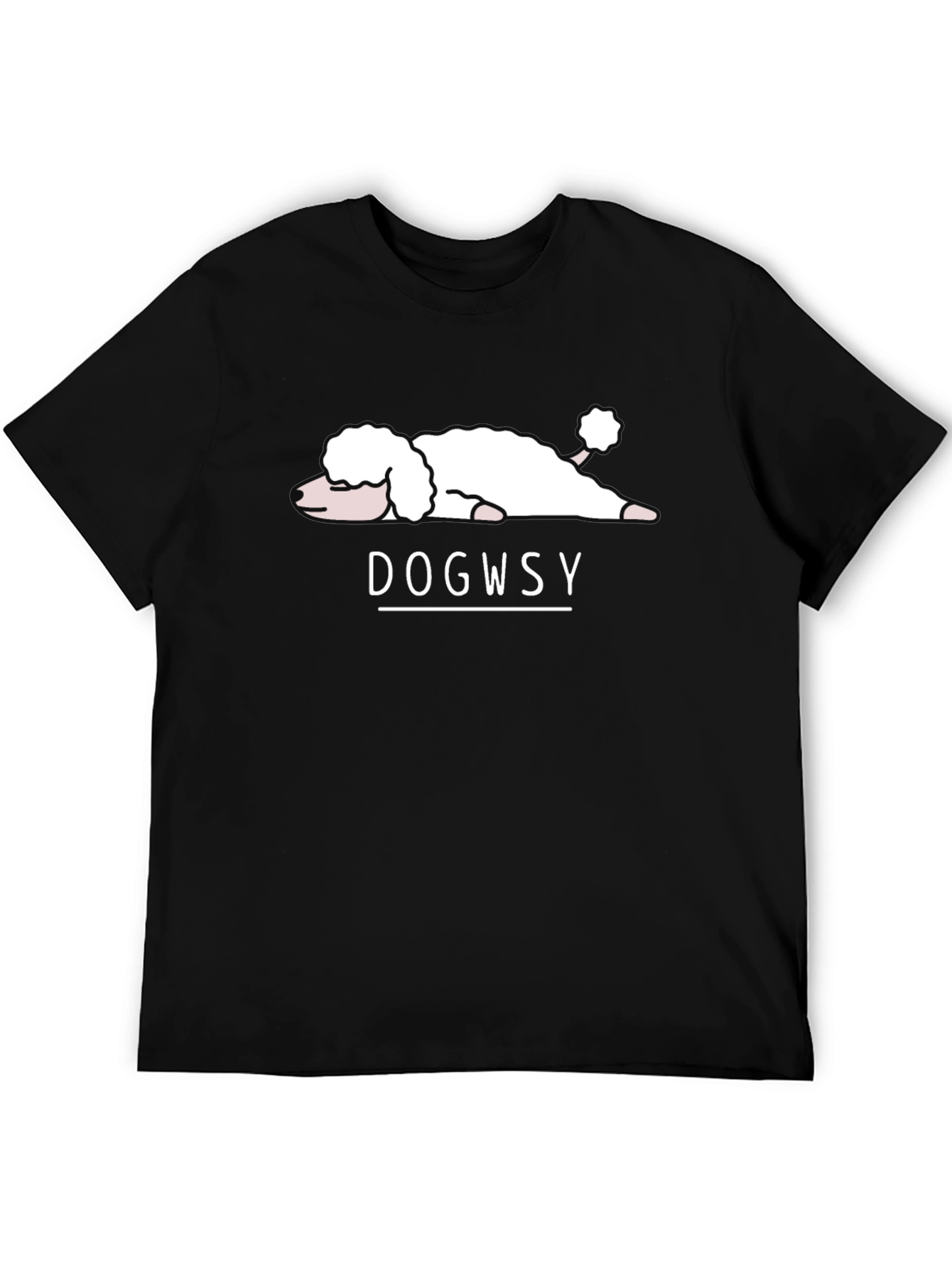Dogwsy Black Cotton Tee - Relaxed Poodle Graphic T-Shirt