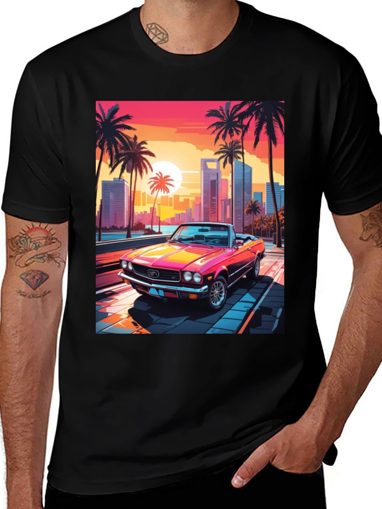 Retro Sunset Car Graphic Tee