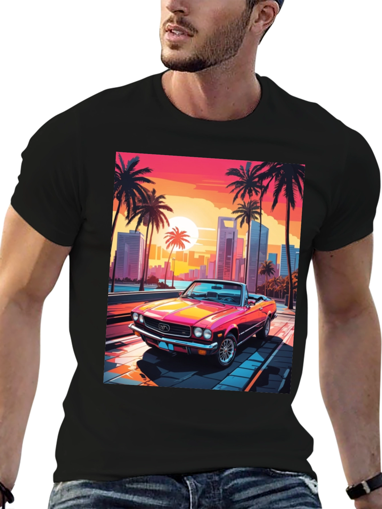 Retro Sunset Car Graphic Tee