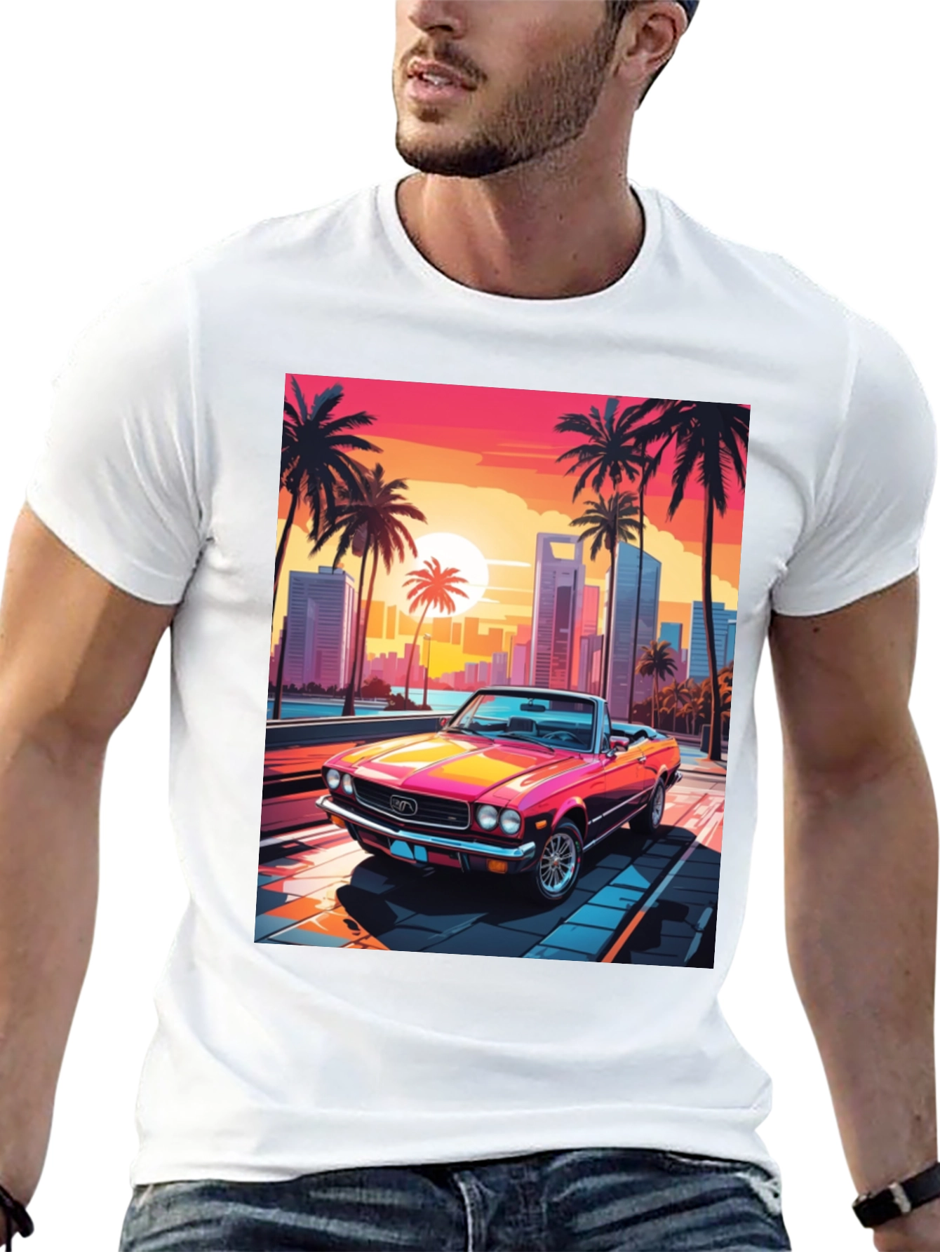 Retro Sunset Car Graphic Tee