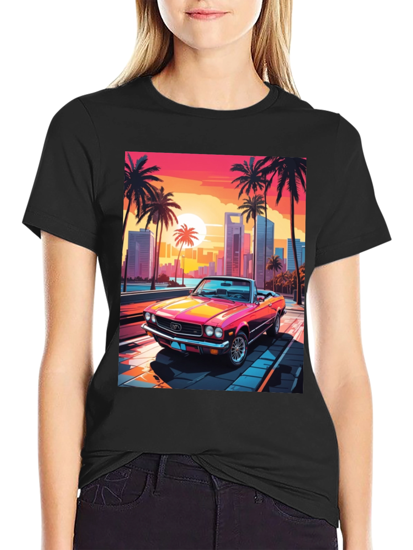 Retro Sunset Car Graphic Tee