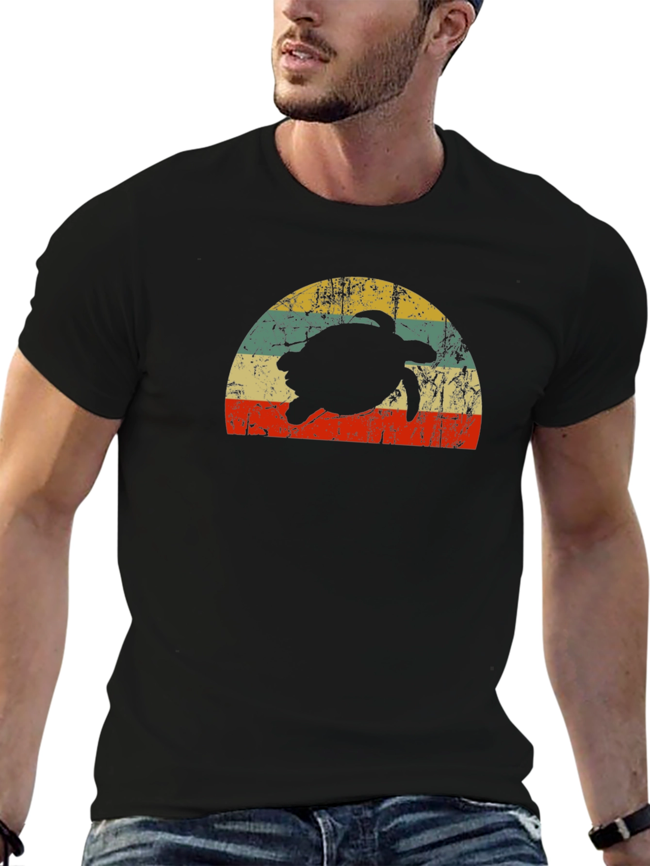 Retro Turtle Sunset T-Shirt - Black