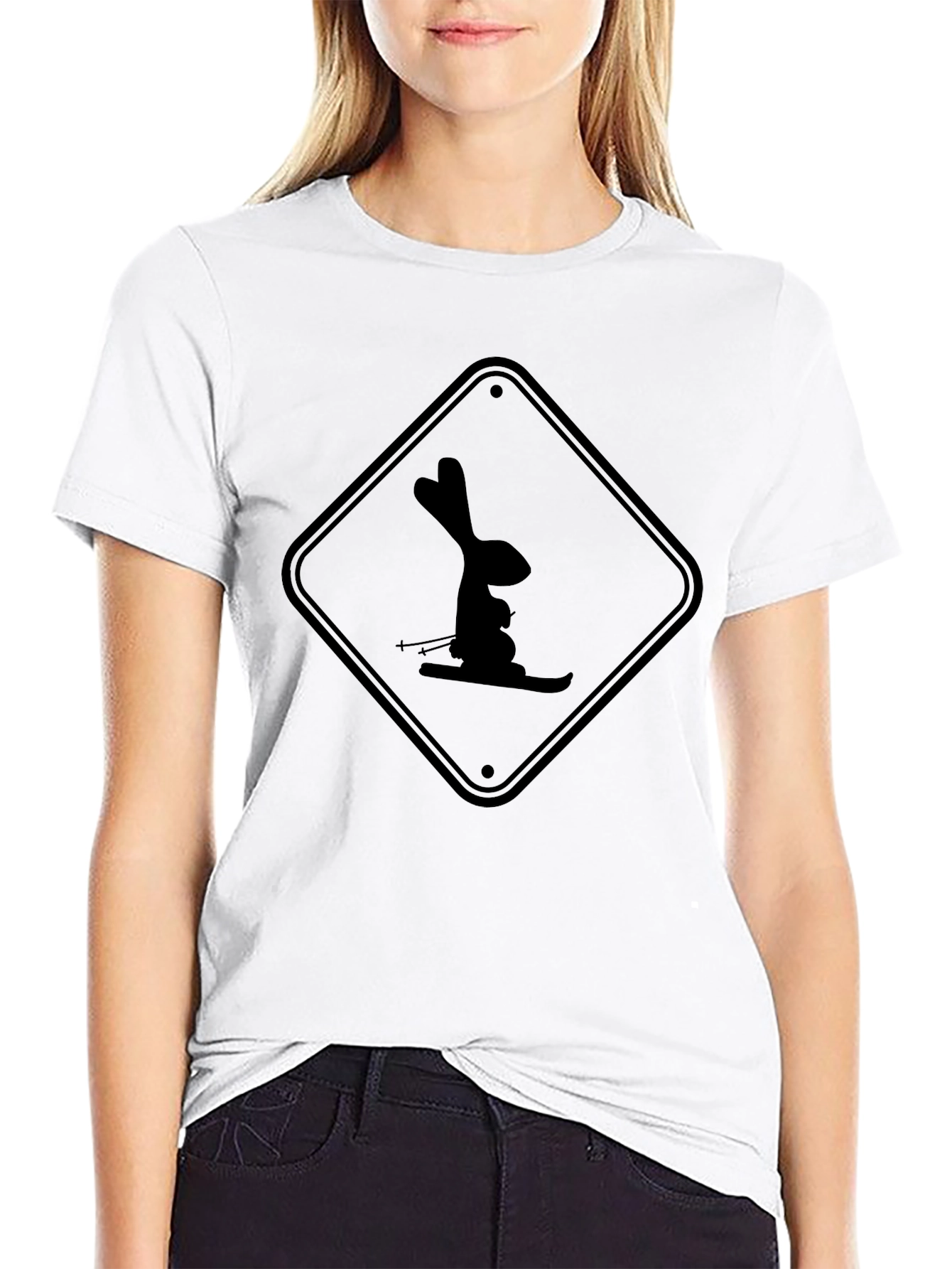 Skiing Rabbit Black T-Shirt