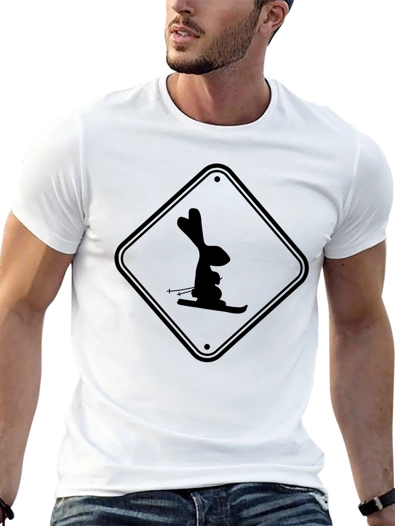Skiing Rabbit Black T-Shirt