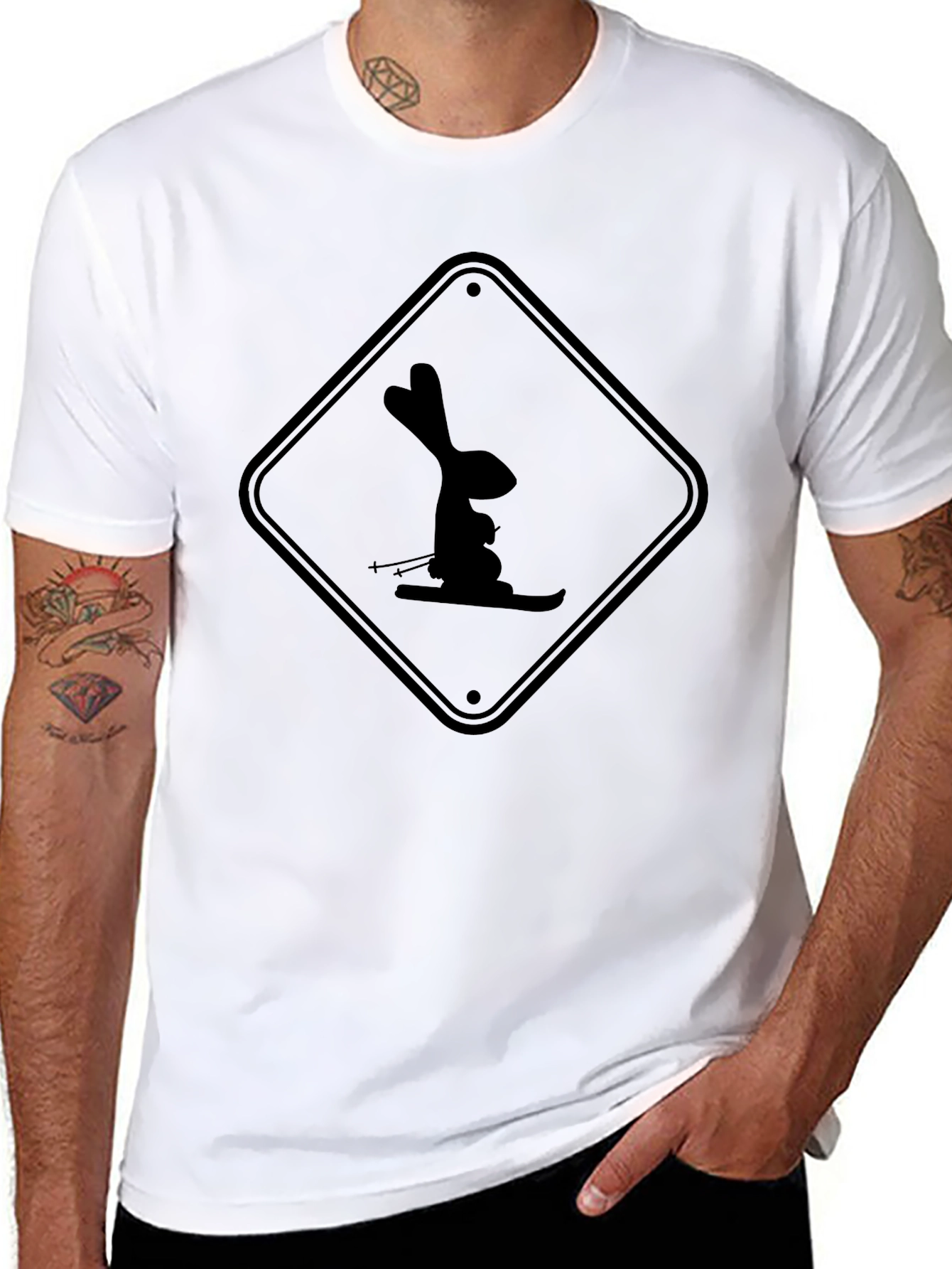 Skiing Rabbit Black T-Shirt