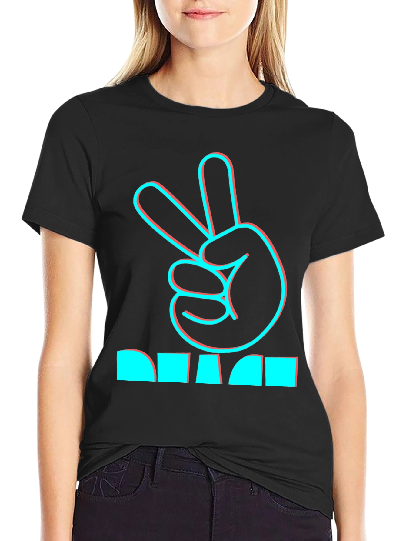 Peace Hand Sign Graphic Black T-Shirt