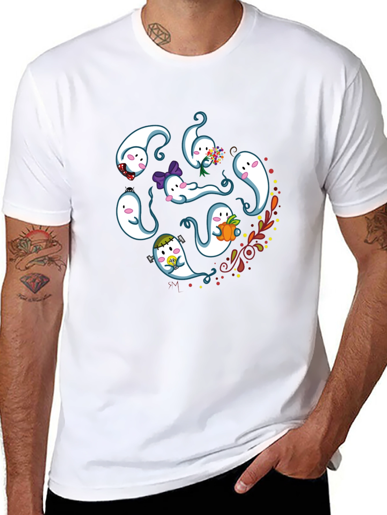 Cute Ghost Graphic Print Black T-Shirt