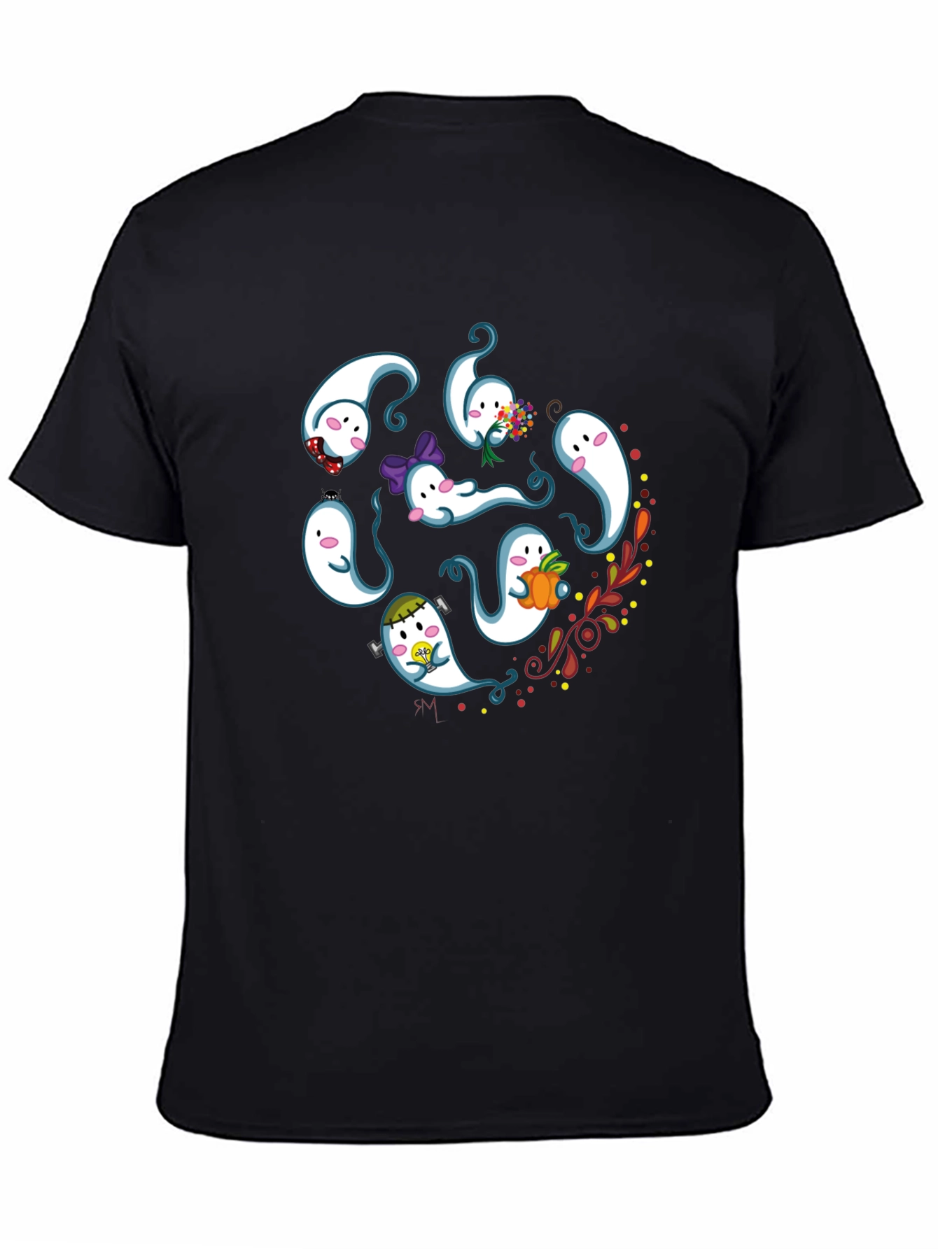Cute Ghost Graphic Print Black T-Shirt