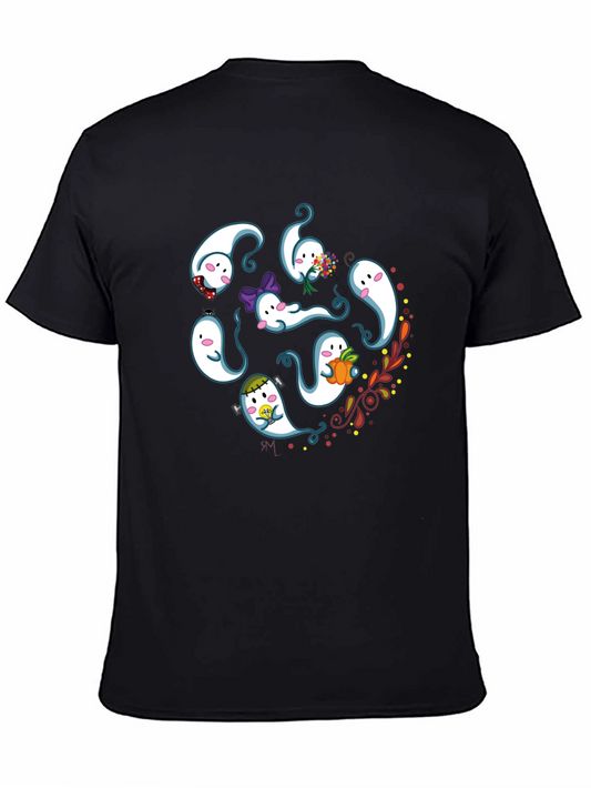 Cute Ghost Graphic Print Black T-Shirt