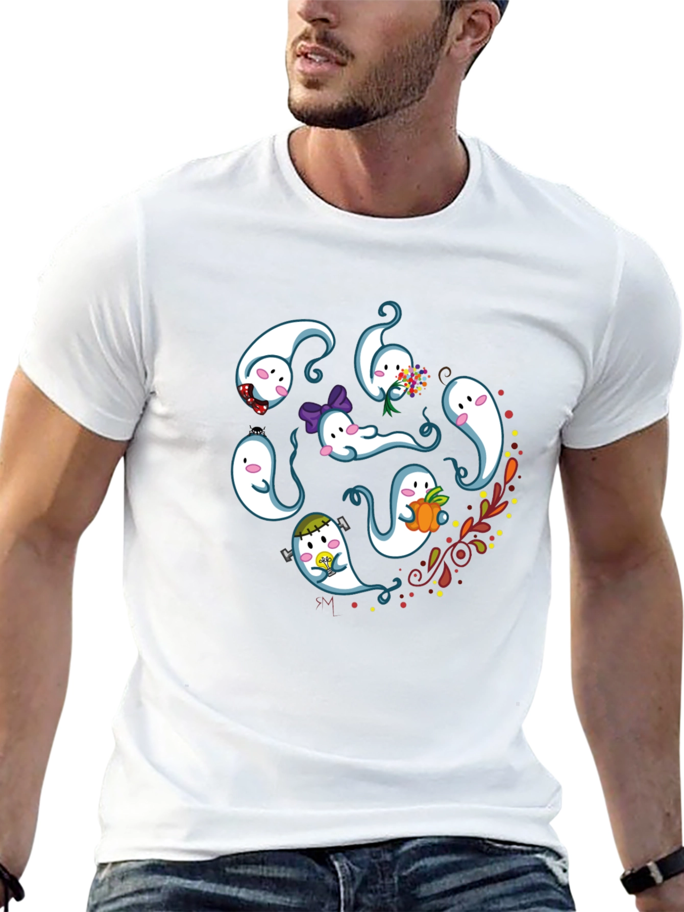 Cute Ghost Graphic Print Black T-Shirt