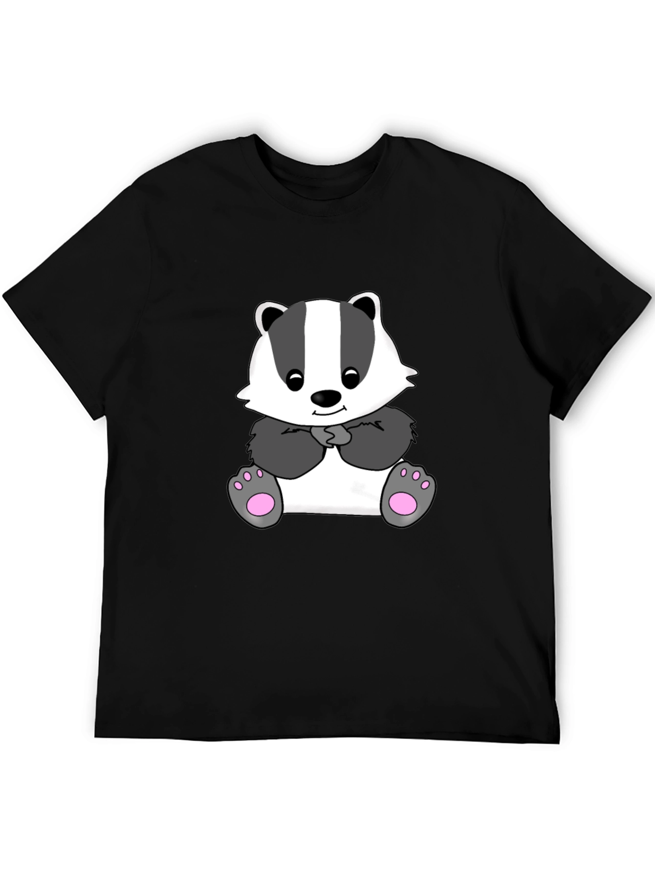 Cute Cartoon Badger Black T-Shirt