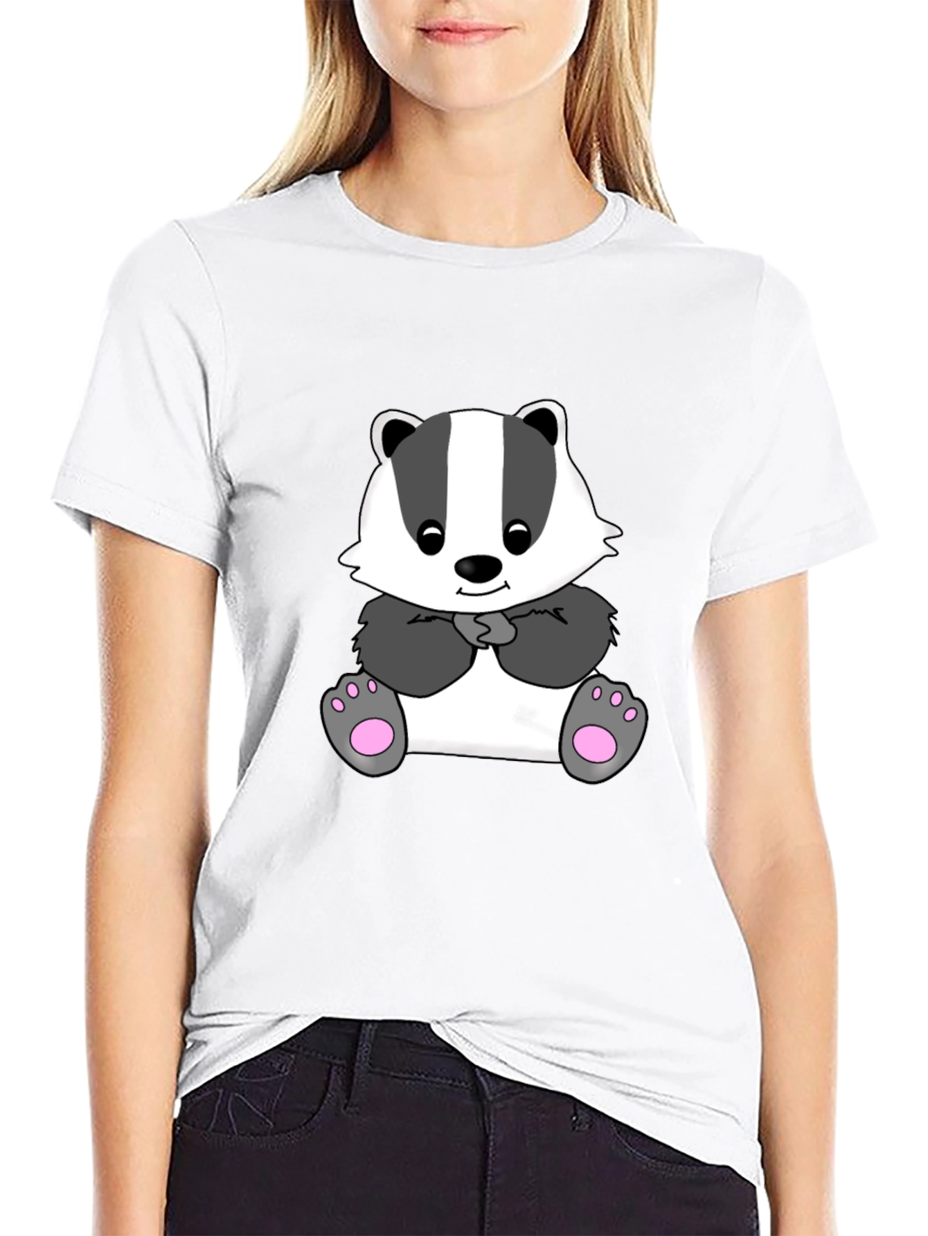 Cute Cartoon Badger Black T-Shirt