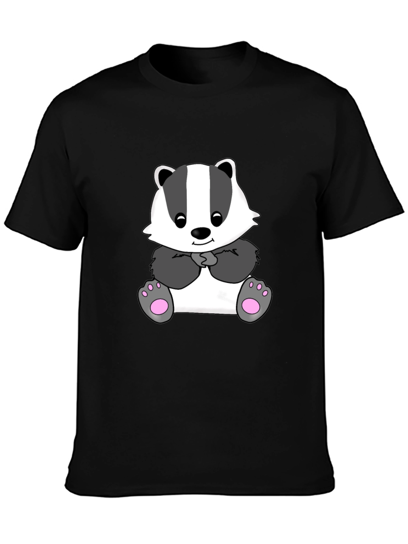 Cute Cartoon Badger Black T-Shirt