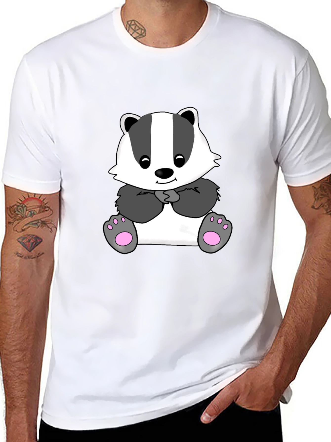 Cute Cartoon Badger Black T-Shirt