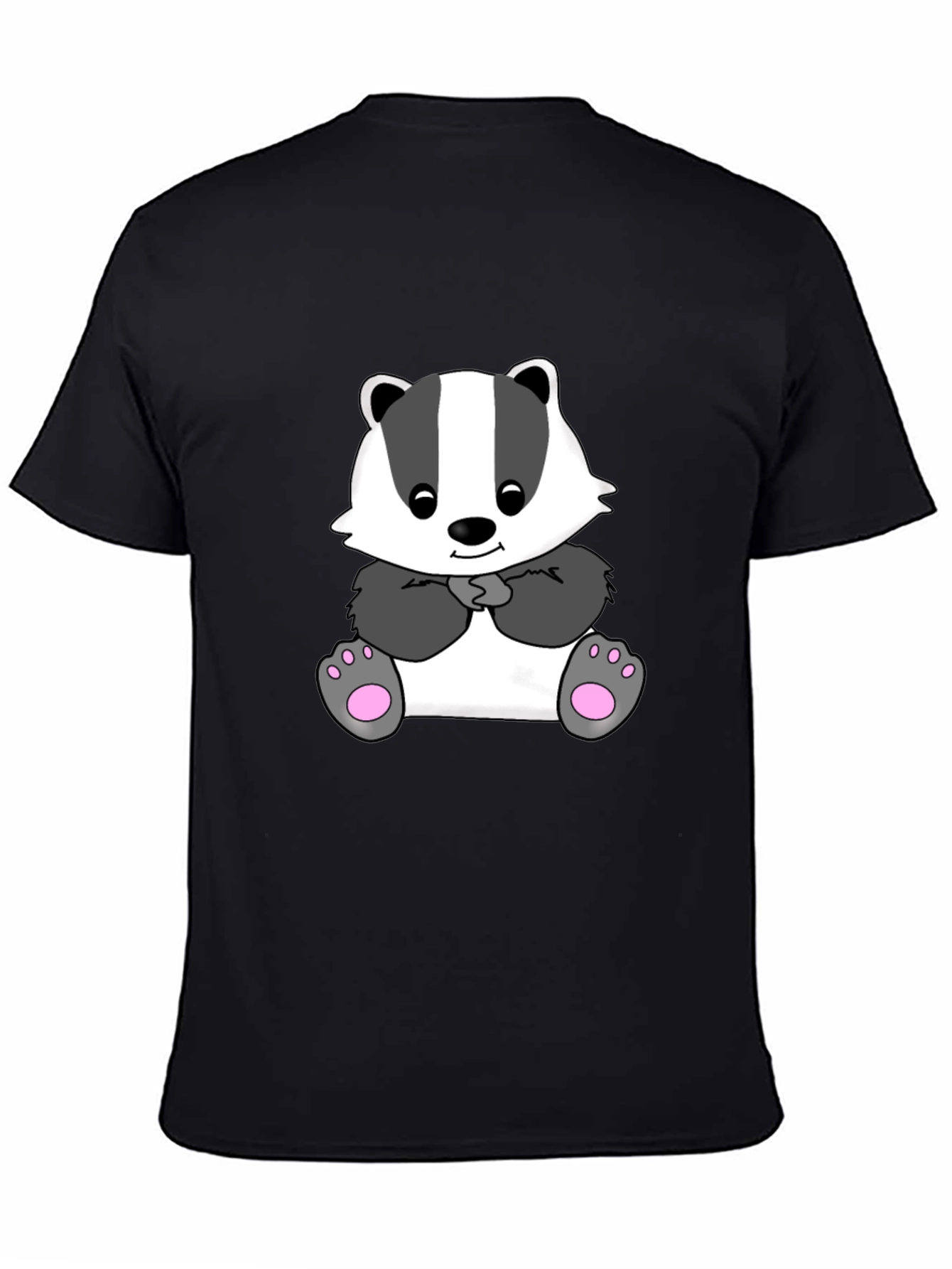 Cute Cartoon Badger Black T-Shirt