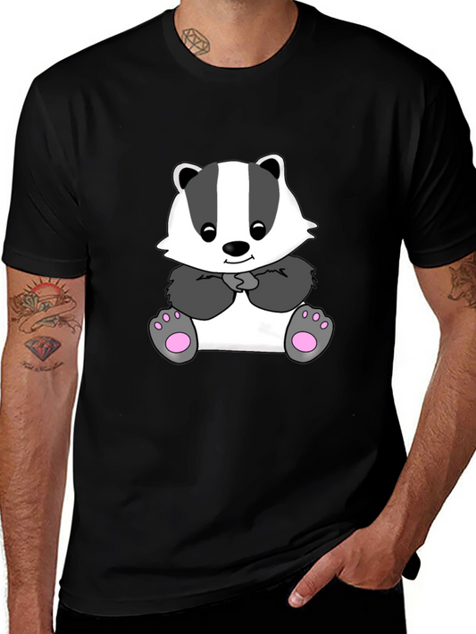 Cute Cartoon Badger Black T-Shirt