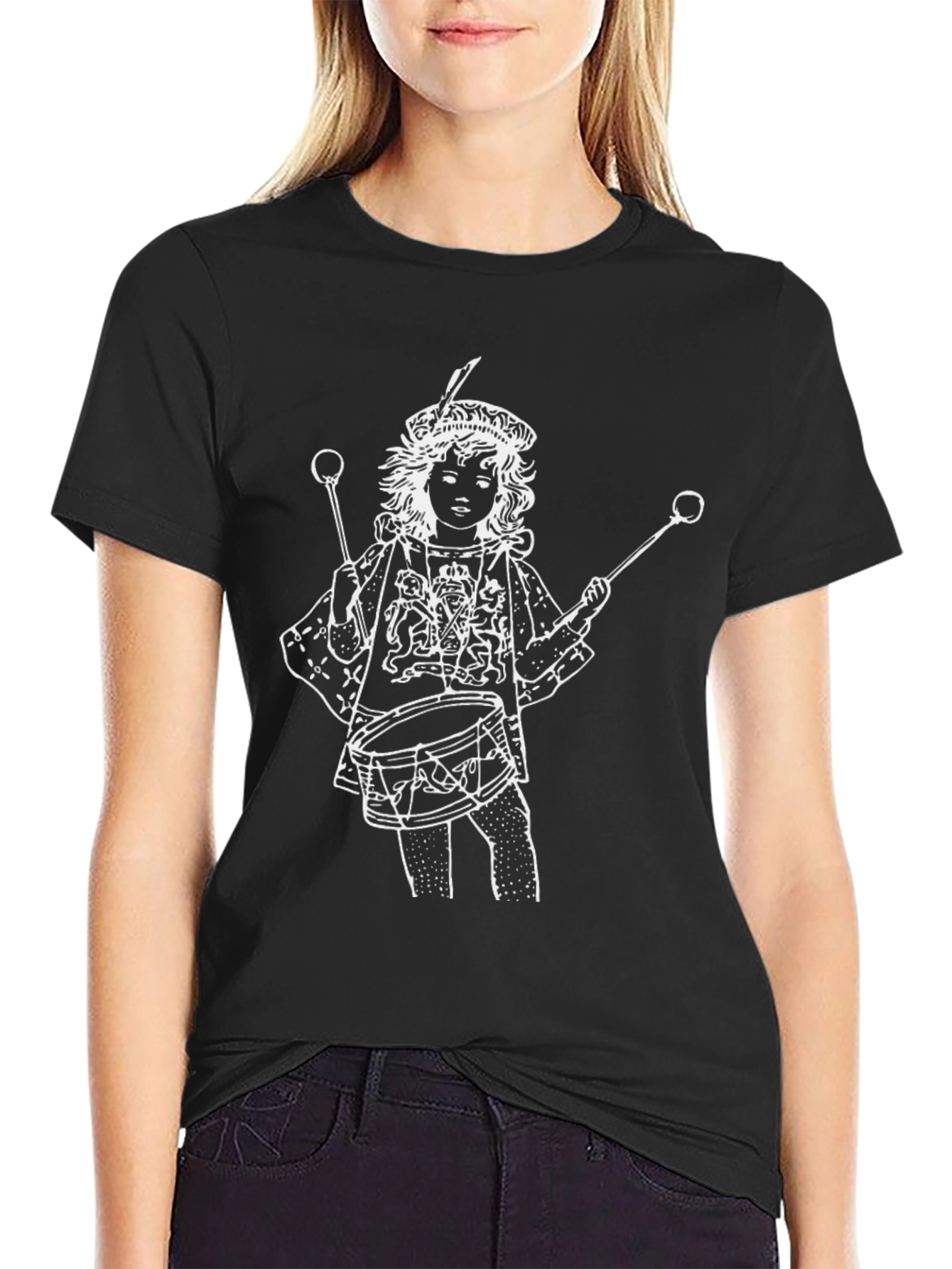 Black Graphic Tee: Drummer Boy