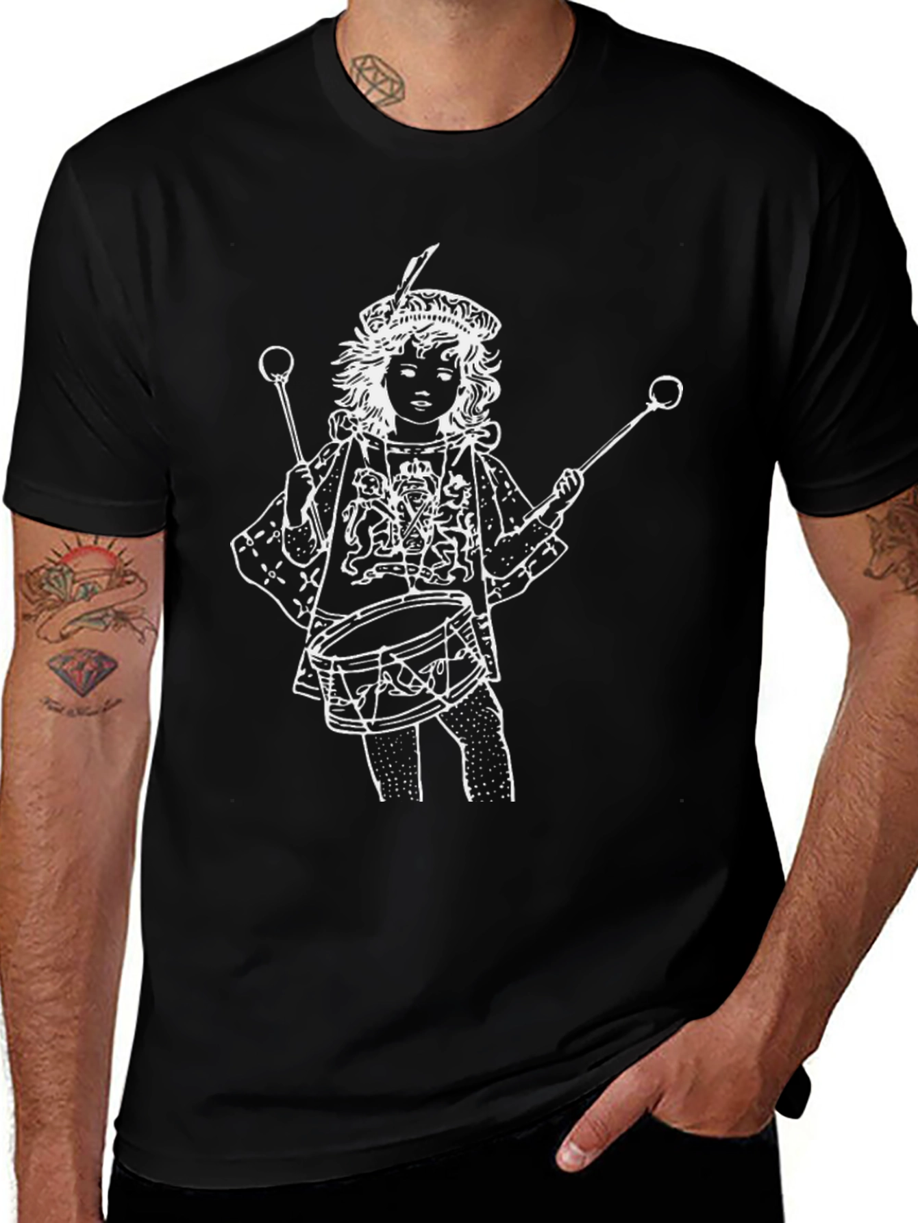 Black Graphic Tee: Drummer Boy