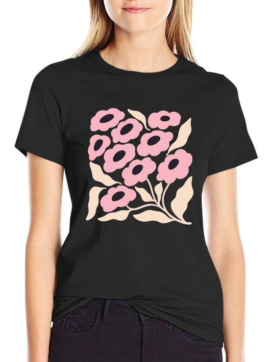 Floral Graphic Print Black Crew Neck T-Shirt